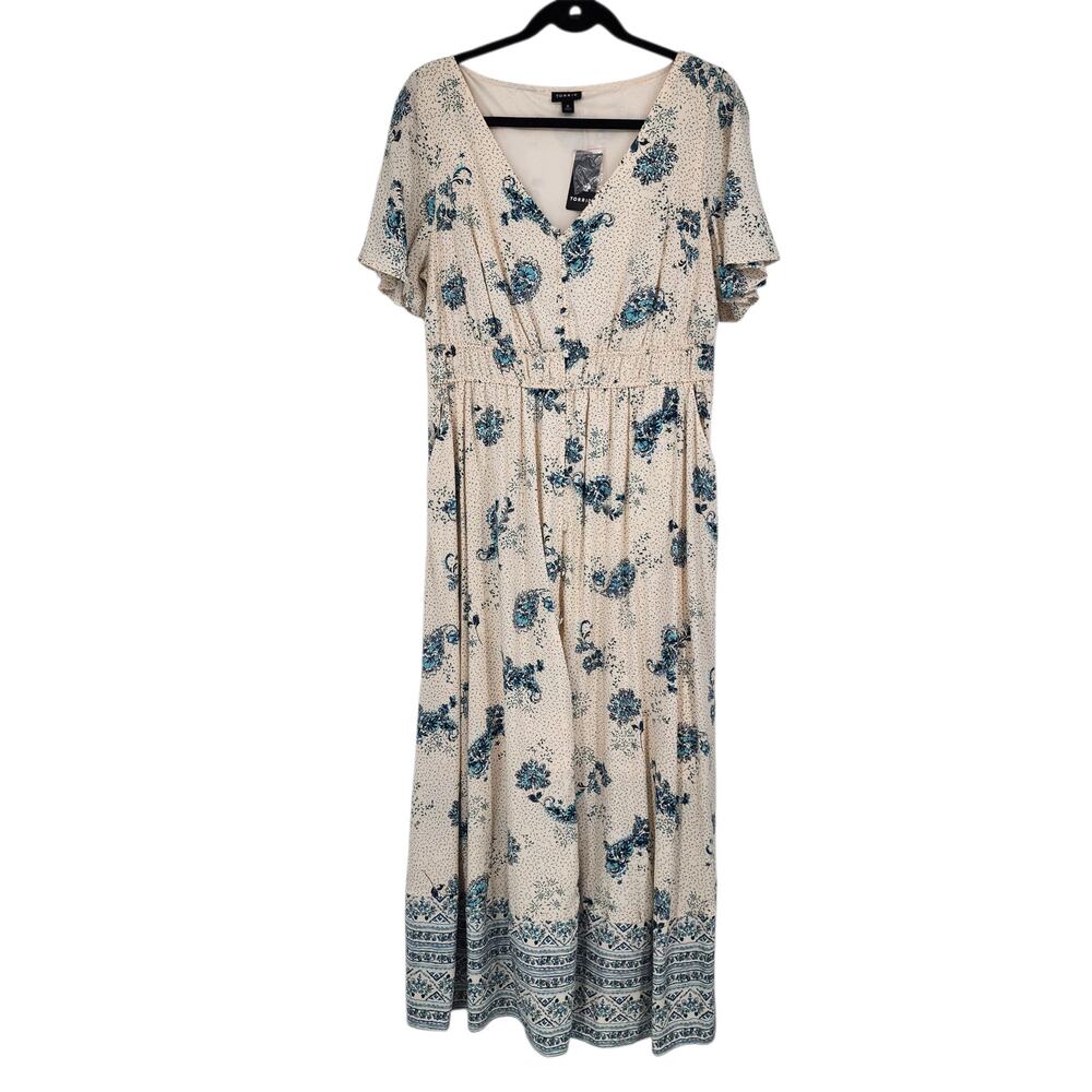 NWT Torrid Cream Gentle Paisley Dew Floral Button Front Pocket Maxi Dress Size L
